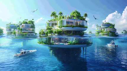 Obraz premium A concept art of an eco-friendly underwater city powered by renewable energy (1)