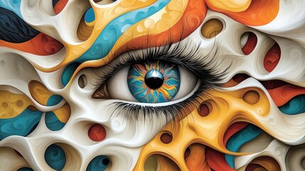 a vibrant and bold piece of art filled with eye catching patterns and bright colors that create a sense of energy and movement.