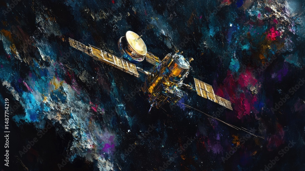 Aufkleber a stunning view of a spacecraft navigating through a vibrant cosmic landscape filled with colorful n