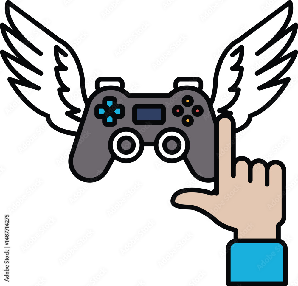 Poster a video game controller with wings on it