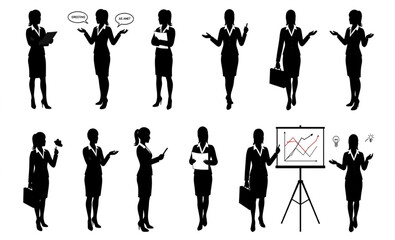 Fototapeta premium Businesswoman Silhouette Vector Illustrations | Corporate Woman in Various Poses for Presentations and Business Marketing Materials