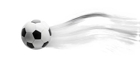 Fast soccer ball with dynamic motion effect on white or transparent background