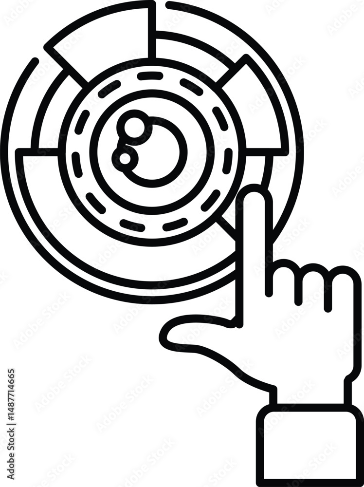 Poster a hand pointing at a circle with a dot in the middle