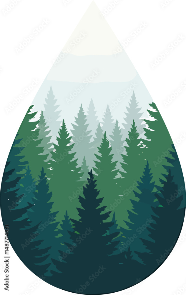 Poster teardrop forest reflection - minimalist vector design
