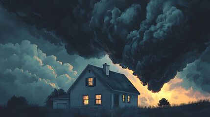  Illustration of a tax audit as a dark storm cloud over a house (2)