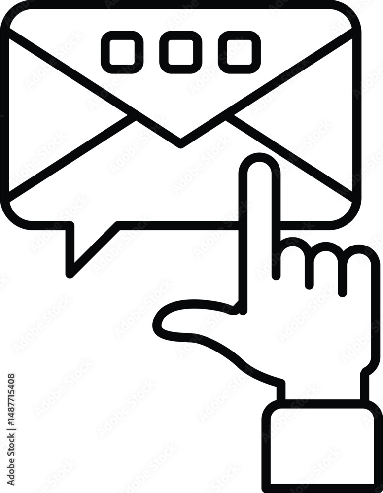 Poster a hand pointing to an envelope with a speech bubble