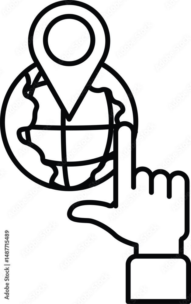 Poster a hand pointing to a globe with a pin on it