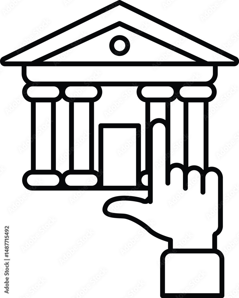 Aufkleber a hand is pointing at a building with columns