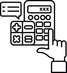 A calculator with a hand pointing to the number XXX