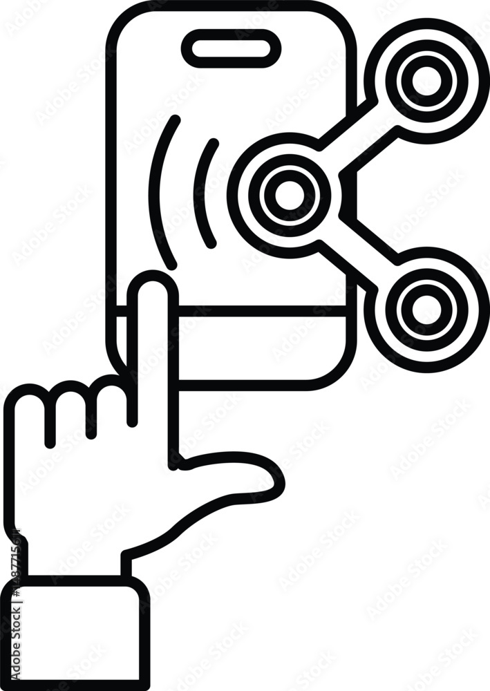 Poster a hand pointing to a phone with a 3d symbol on it