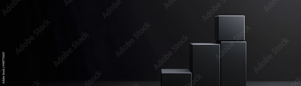 Poster dark display of stacked geometric shapes