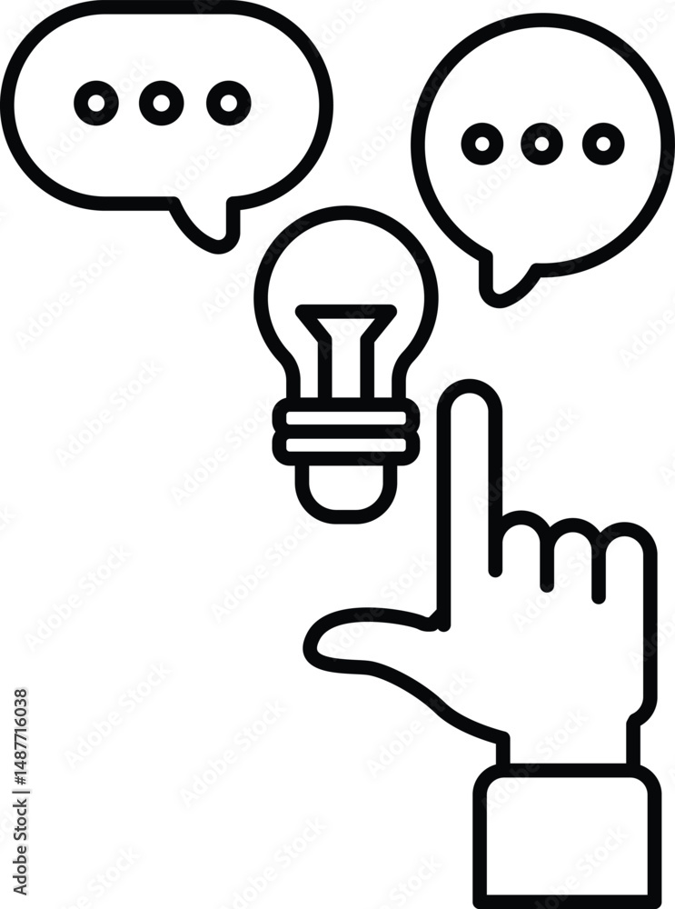 Poster a hand pointing to a light bulb with a speech bubble above it