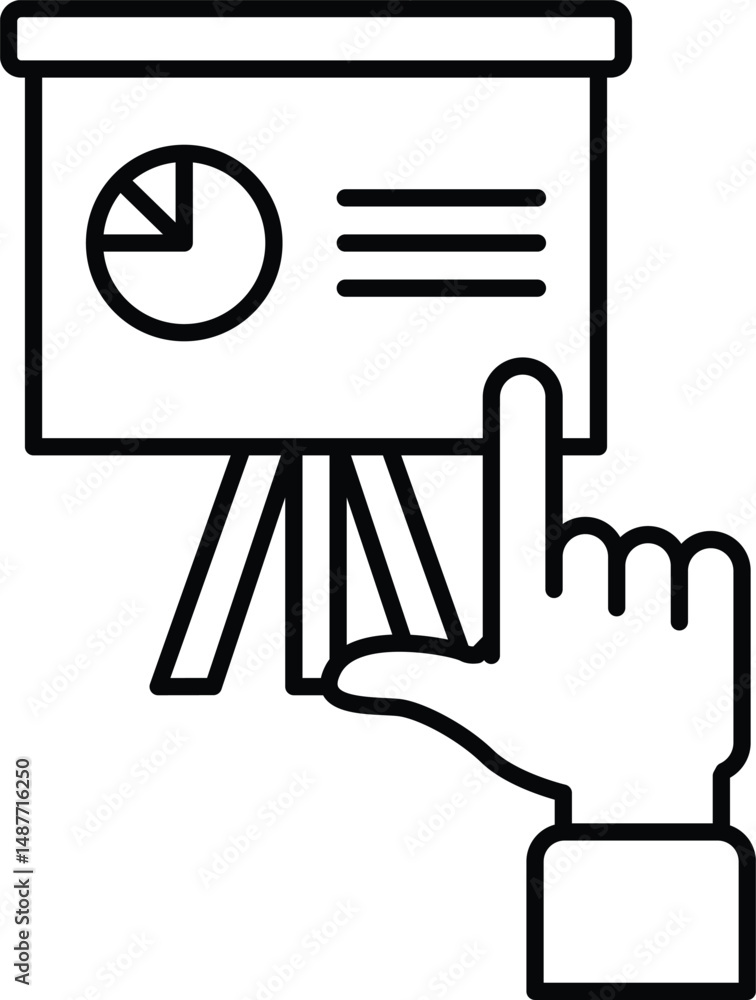 Poster A hand pointing at a presentation board with a pie chart on it