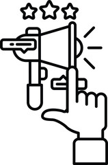 A hand pointing to a microphone with three stars above it