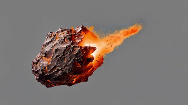 Fiery meteor in space impact animation isolated asset, transparent 4K video, alpha channel, ProRes 4444