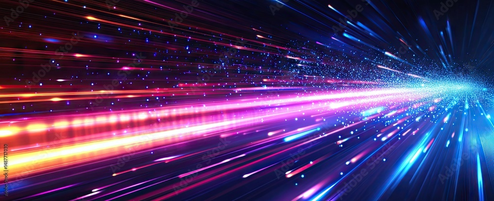 Poster a vibrant explosion of light and color radiating from the center. showcasing dynamic streaks of blue