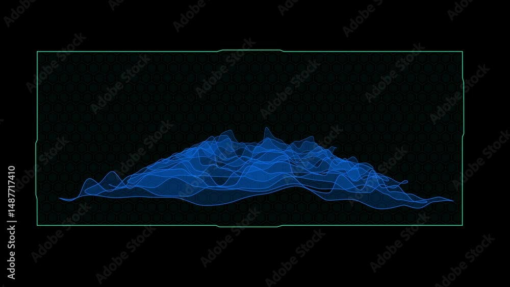 Poster Digital Blue Waveform Graphical Data Visualization on Dark Grid Background