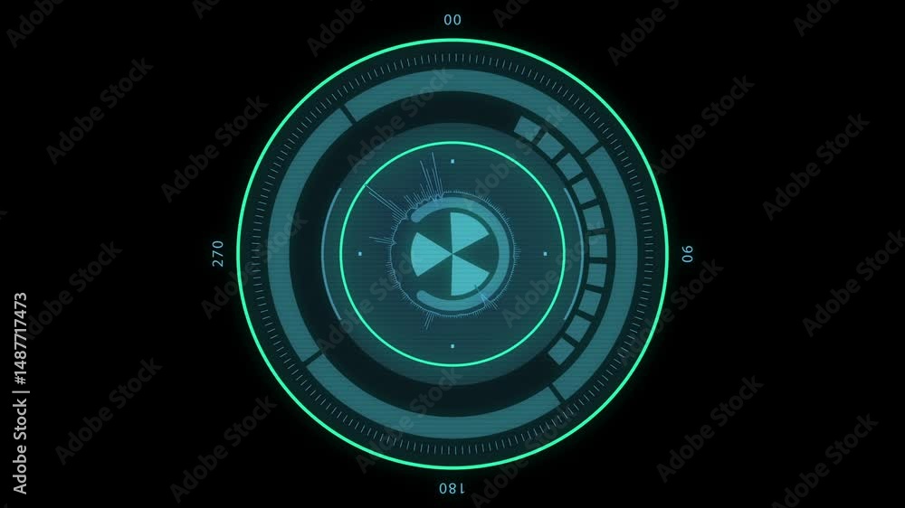 Poster futuristic digital hud interface with blue circular pattern and geometric elements