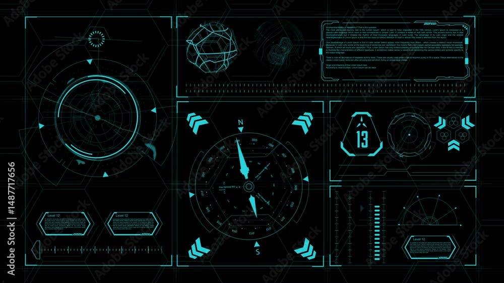 Aufkleber futuristic digital display with network grid and virtual dashboard elements