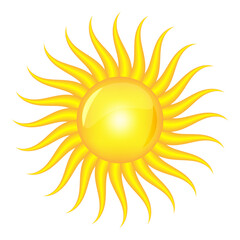 Stylized vector sun with vibrant yellow rays and a glowing circular center Ideal for weather graphics, summer themes logos nature illustrations and energy-related designs