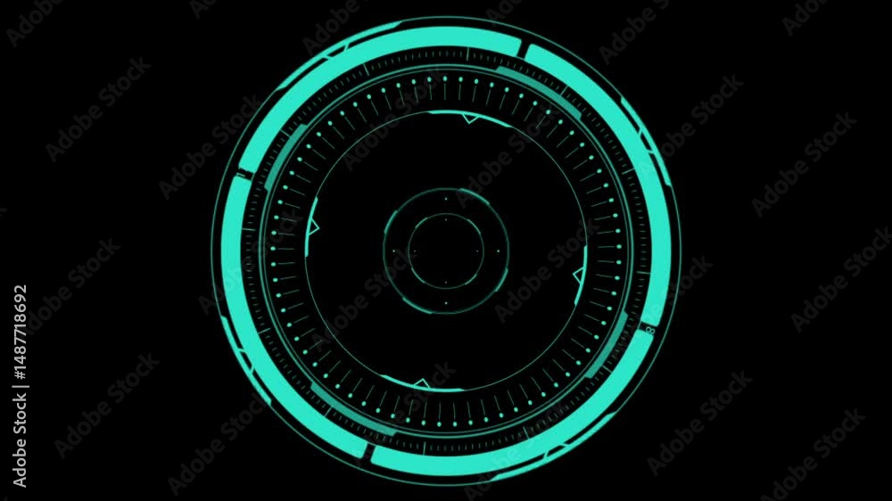 Poster futuristic neon interface design with circular geometric patterns