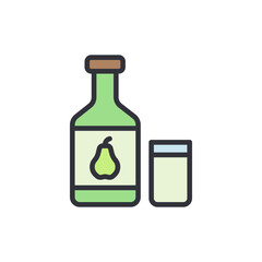 Refreshing Pear Liqueur Illustration With Bottle And Shot Glass
