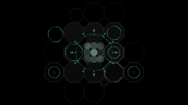 Futuristic Tech Interface with Geometric Patterns and Digital Grid Visualization