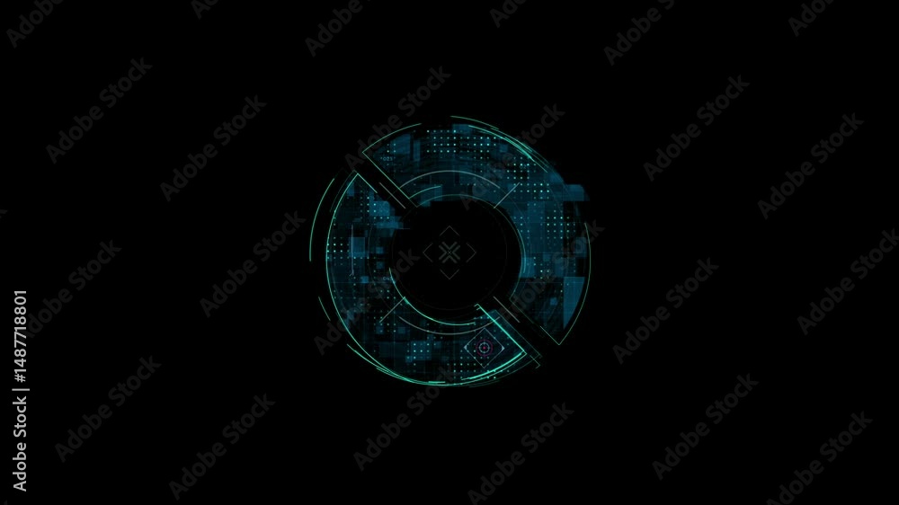 Poster futuristic digital interface with sci-fi circular design on dark background