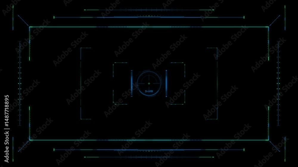 Poster futuristic digital interface with dynamic geometric elements and neon highlights