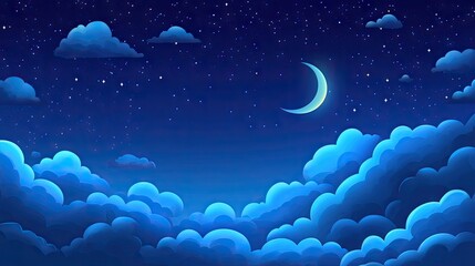 Obraz premium A serene night sky filled with twinkling stars. framed by fluffy clouds in soft hues of pink and purple. creating a tranquil atmosphere over a dark forest silhouette