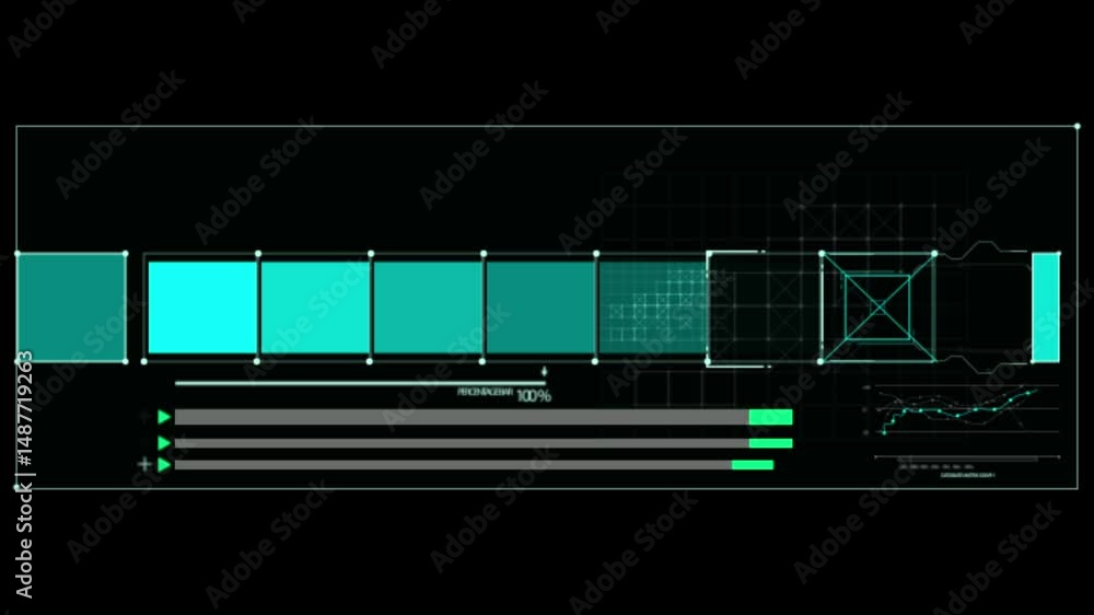 Poster futuristic digital interface with abstract geometric data visualization