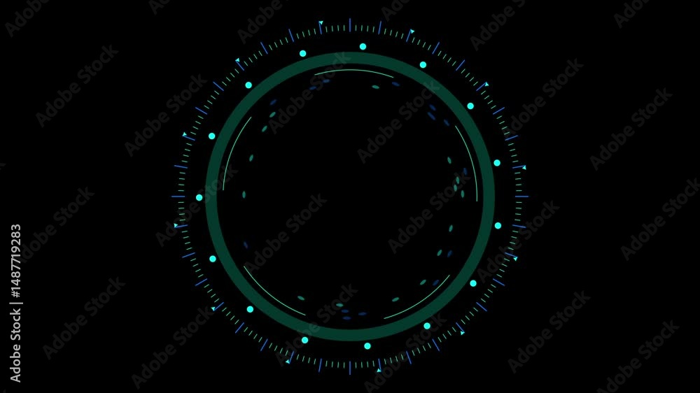 Poster futuristic glowing circular interface design with motion elements