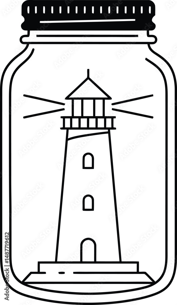 Poster lighthouse in a jar - minimalist vector design