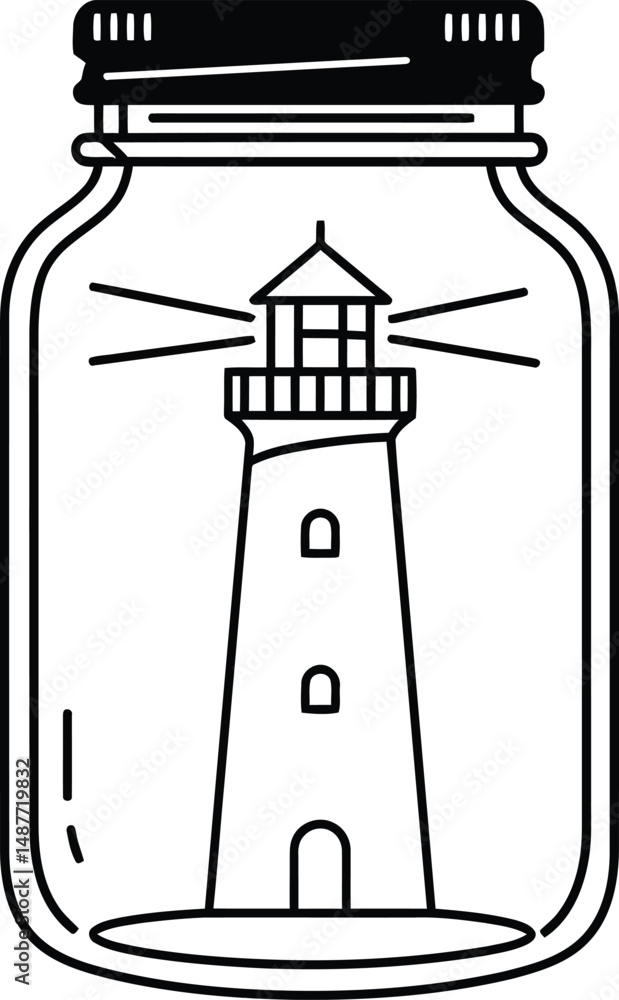 Poster lighthouse in a jar - minimalist vector design