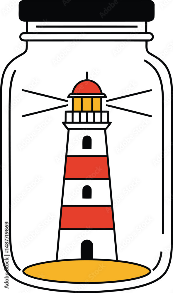 Poster lighthouse in a jar - minimalist vector design