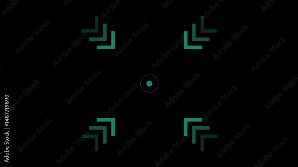 Poster geometric pattern with symmetrical arrows and central circle on black background