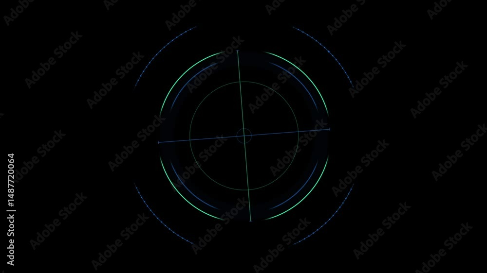 Poster abstract circular light pattern with radial symmetry and blue green lines