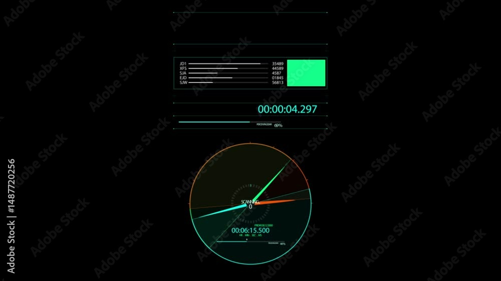 Poster futuristic digital interface with data visualization and circular graphs