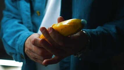 Using a condom.
The man put on a banana condom.
Sexual relations and protection from venereal infections.
Unprotected sex and health risks