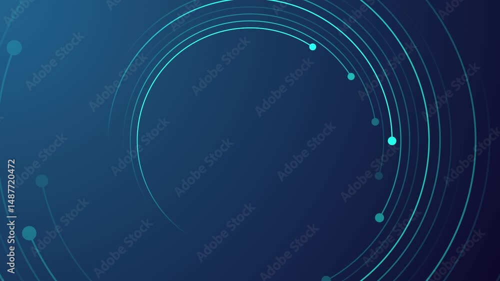 Aufkleber abstract blue circular pattern with radiant lines and dots on dark background