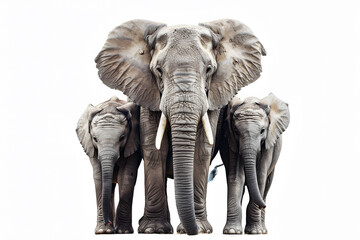 Fototapeta premium Adult elephant with two young ones, isolated on white background.