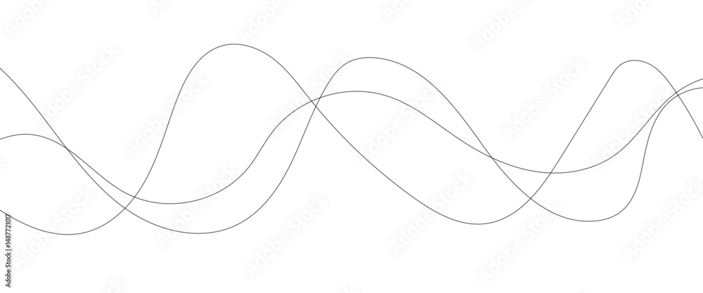 Poster thin wavy curve line vector background. curve wave seamless pattern background. black and grey wave 