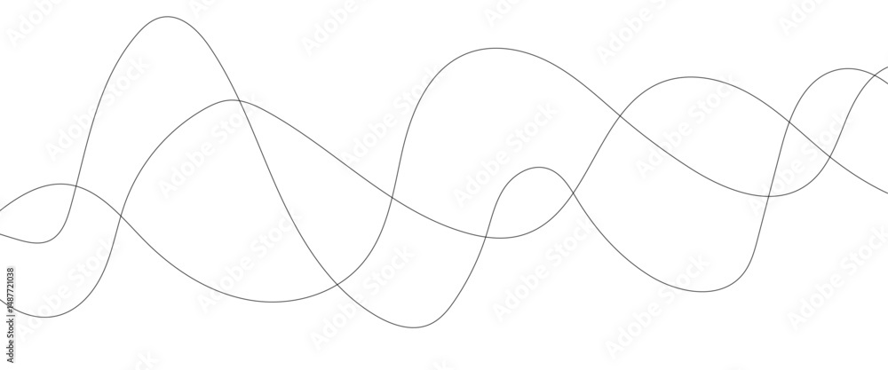 Poster thin wavy curve line vector background. curve wave seamless pattern background. black and grey wave 