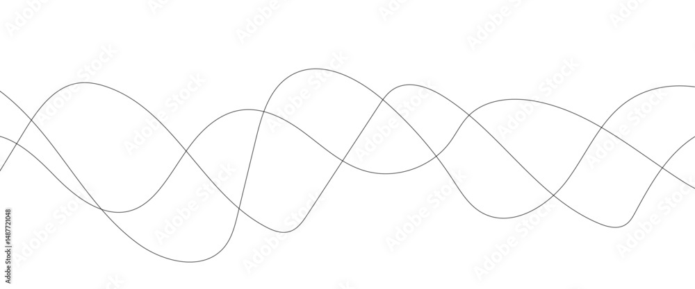 Poster thin wavy curve line vector background. curve wave seamless pattern background. black and grey wave 