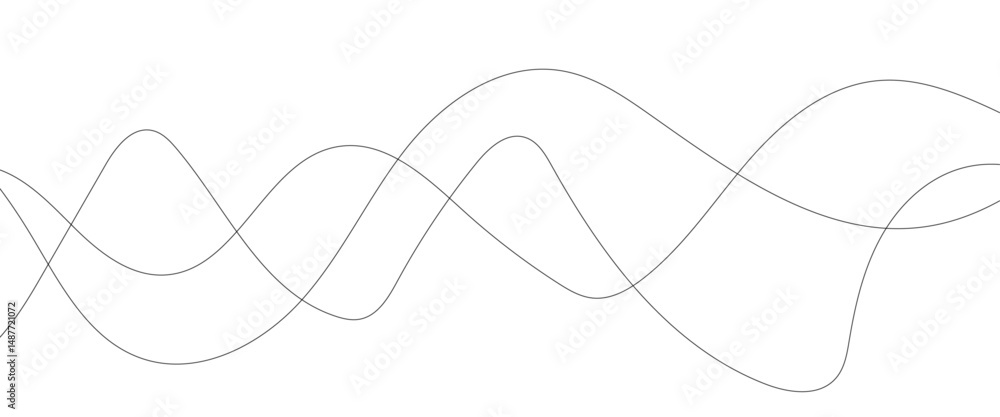 Poster thin wavy curve line vector background. curve wave seamless pattern background. black and grey wave 