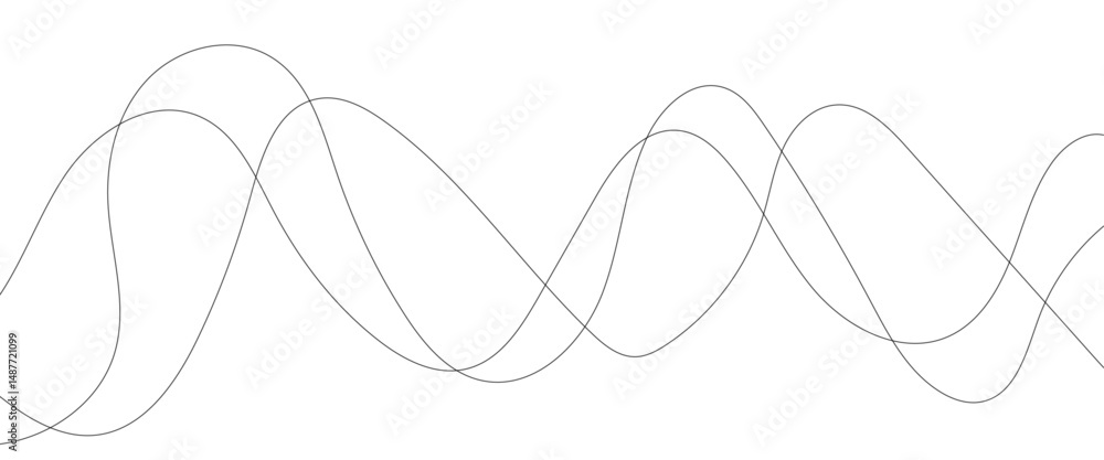 Poster thin wavy curve line vector background. curve wave seamless pattern background. black and grey wave 