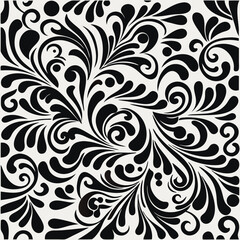 Seamless Vintage Bloom Motif – Intricate black flowers and leaves intertwined in a symmetrical, looping vector design. Perfect for antique backgrounds and gift wraps.