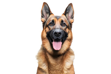 Funny German Shephard dog looking at the camera, isolated on white or transparent background 