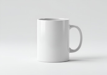 Sleek empty mug with a glossy finish in a minimalist studio environment, great for product mockups