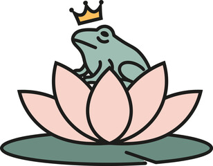Minimalist Frog on Lily Pad with Crown